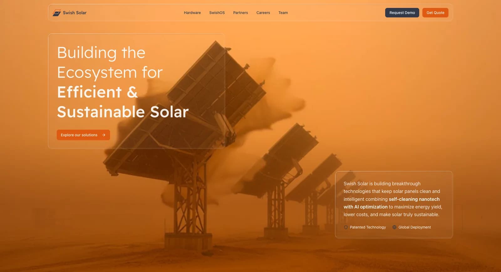 SwishSolar website hero: building the ecosystem for efficient and sustainable solar