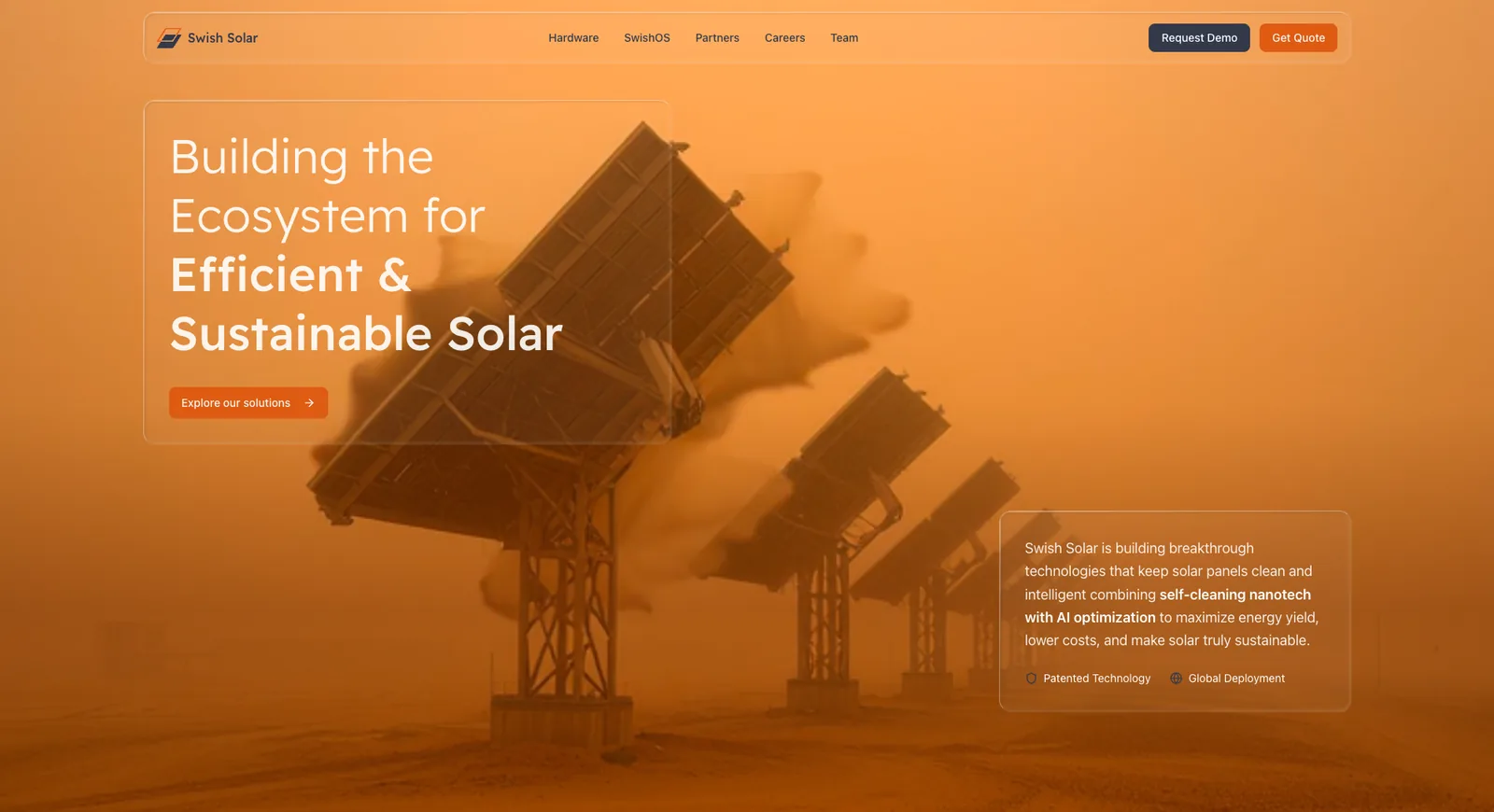 SwishSolar website hero: building the ecosystem for efficient and sustainable solar