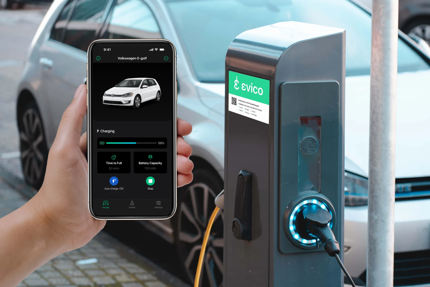 Preview of Evico project showing Providing urban residents with easy access to parking spots with electric vehicle charging stations.