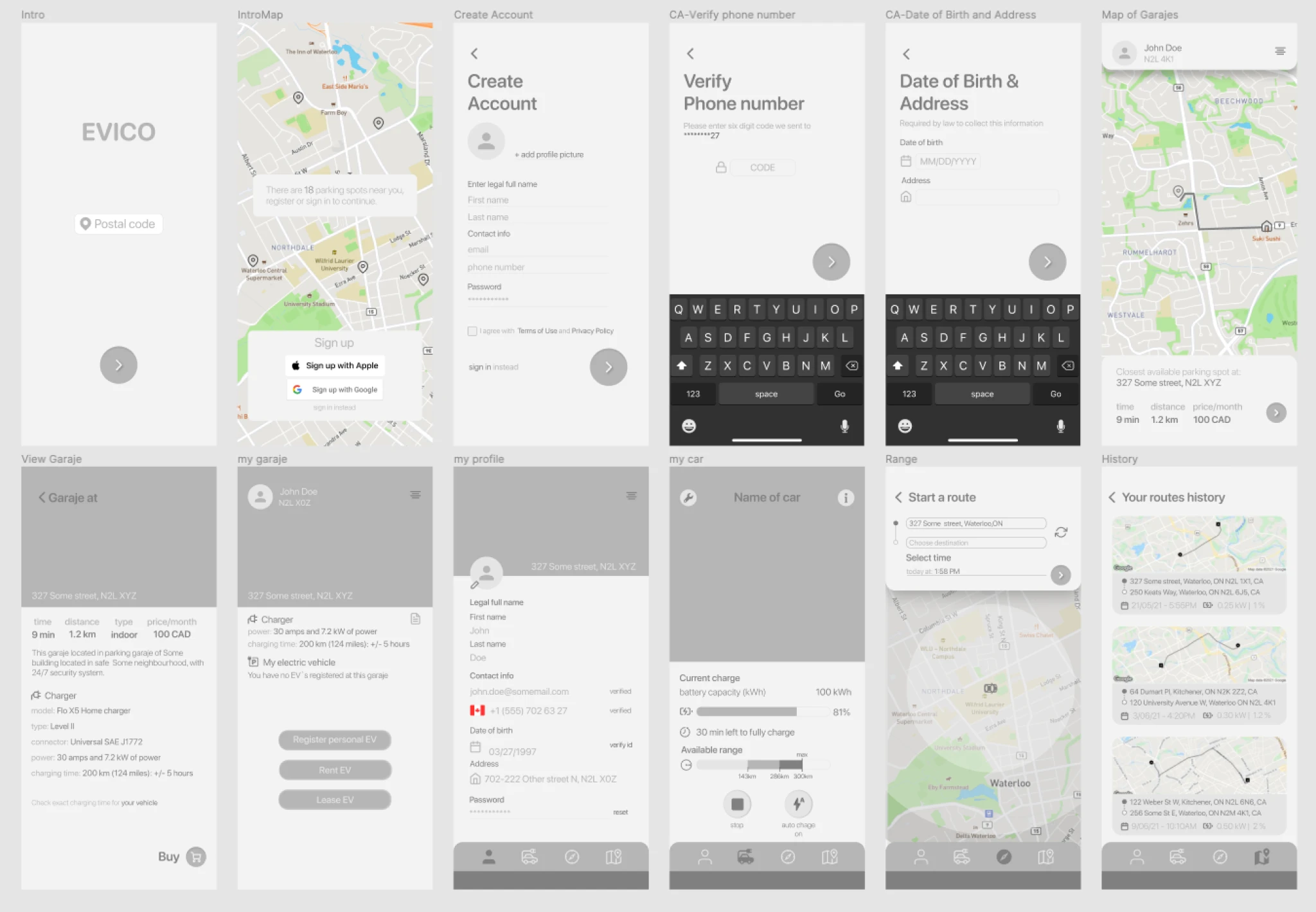 Low-fidelity wireframes