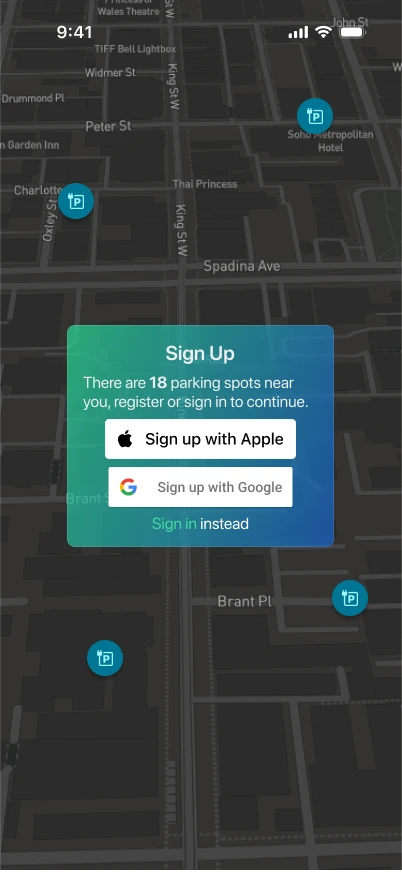 Sign up screen
