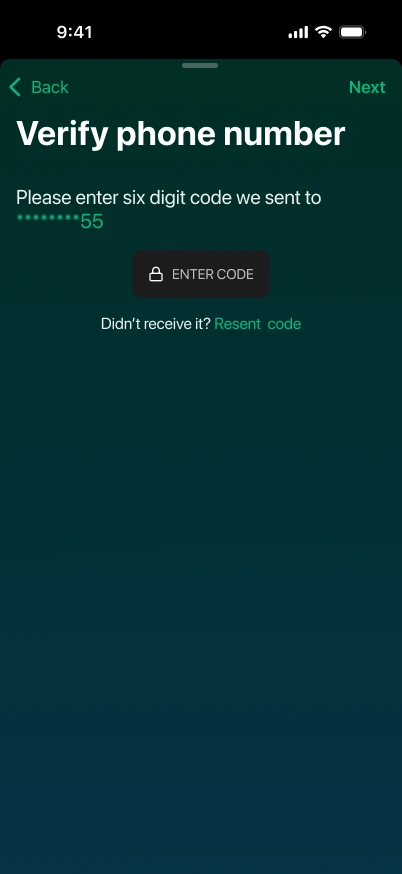 Phone verification screen
